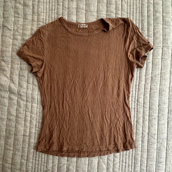 Free People Ribbed Tee in Brown - Picture 1 of 2